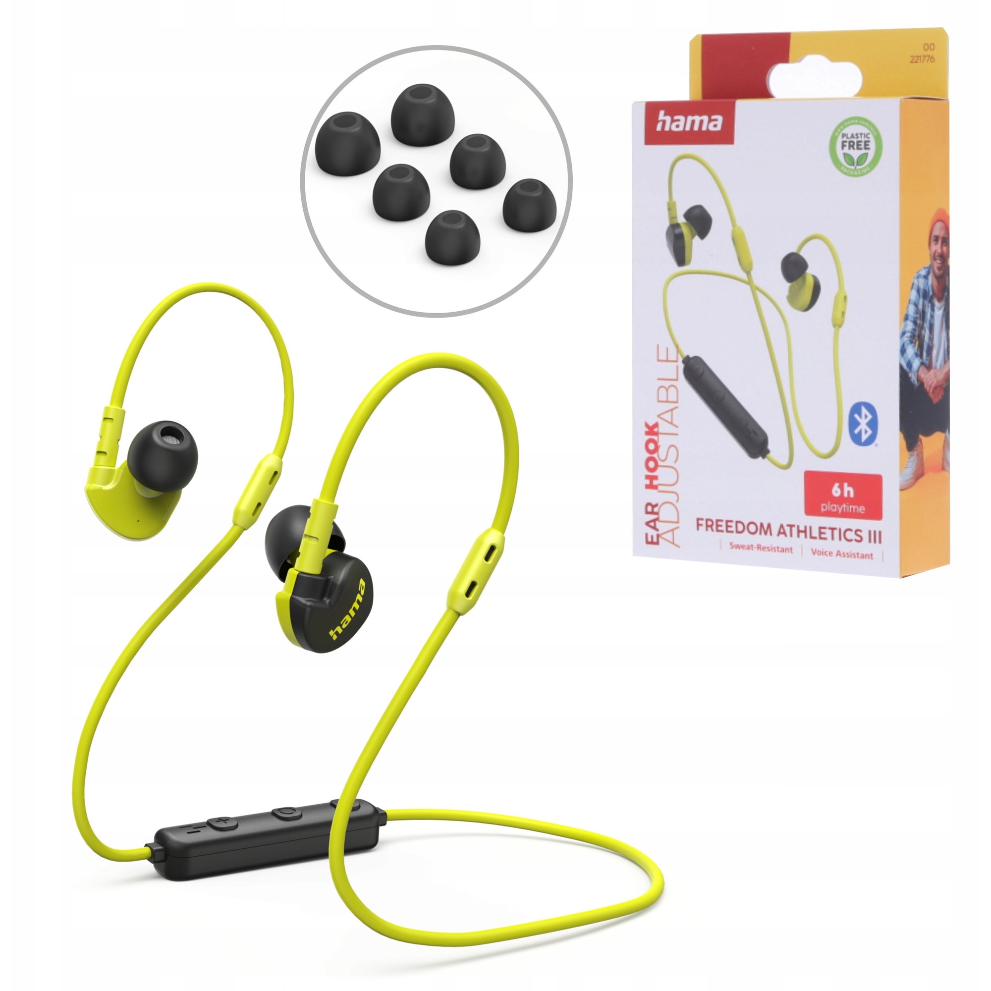 Casti cu fir Hama Freedom, sport, rezistente la apa, microfon, negru/galben