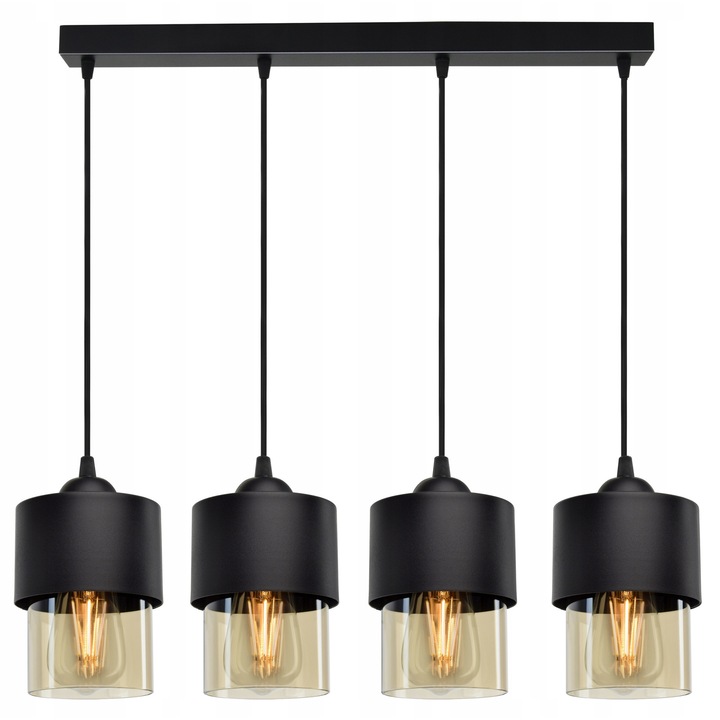 Lampa suspendata Luxolar, metal negru, abajur din sticla miere, dimensiuni 15x12cm, complet asamblata