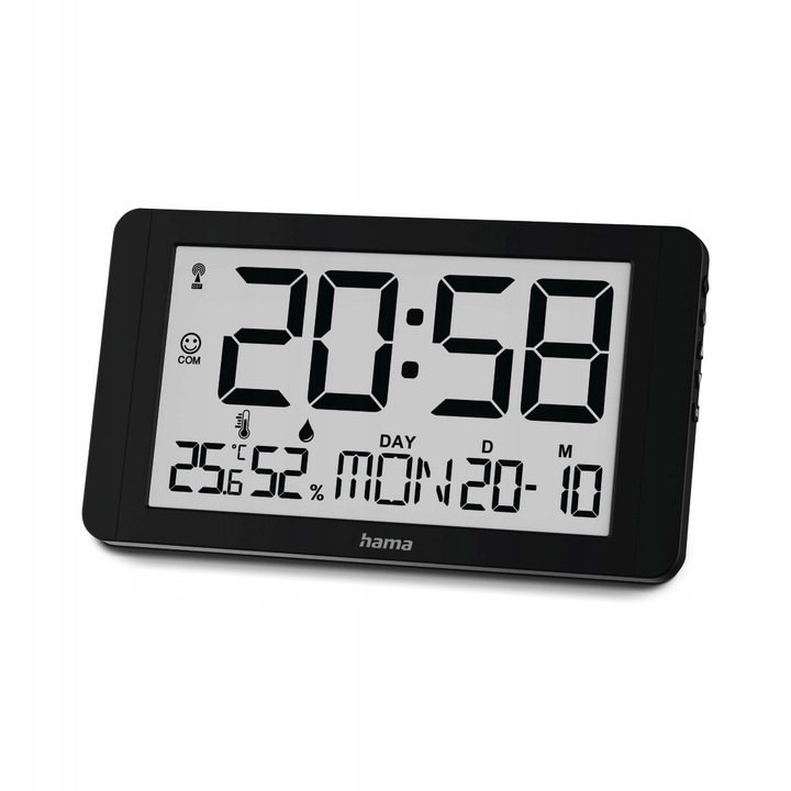 Ceas decorativ Hama Cuba, digital, termometru si higrometru, negru, 25x14cm