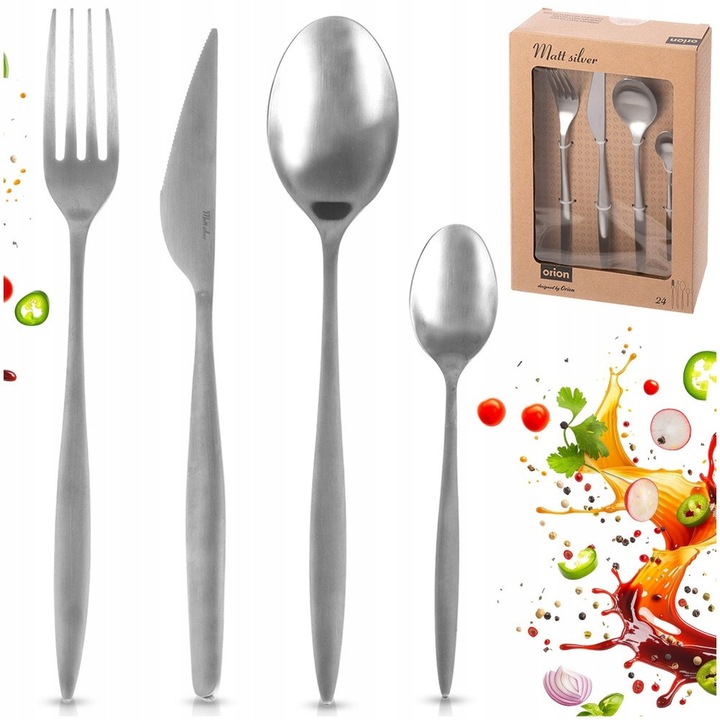 Evőeszközkészlet 6 személyes, Orion, 24 darabos, ezüst