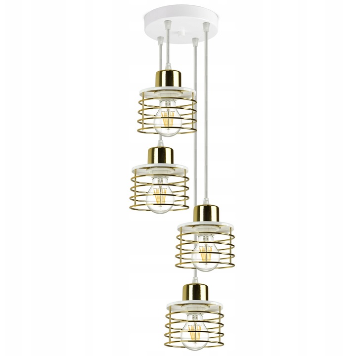 Lampa suspendata GLAMOUR, alb cu detalii aurii, 12x9cm, set complet