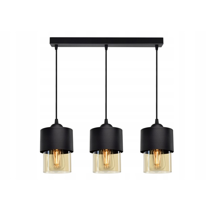 Lampa suspendata Luxolar, 3 abajururi din sticla si metal, neagra, dimensiuni 15x12cm