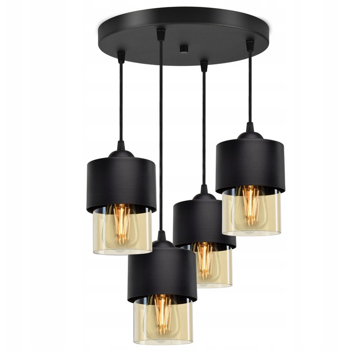 Lampa suspendata Luxolar, 4 abajururi din sticla, metal negru, dimensiuni 15x12cm