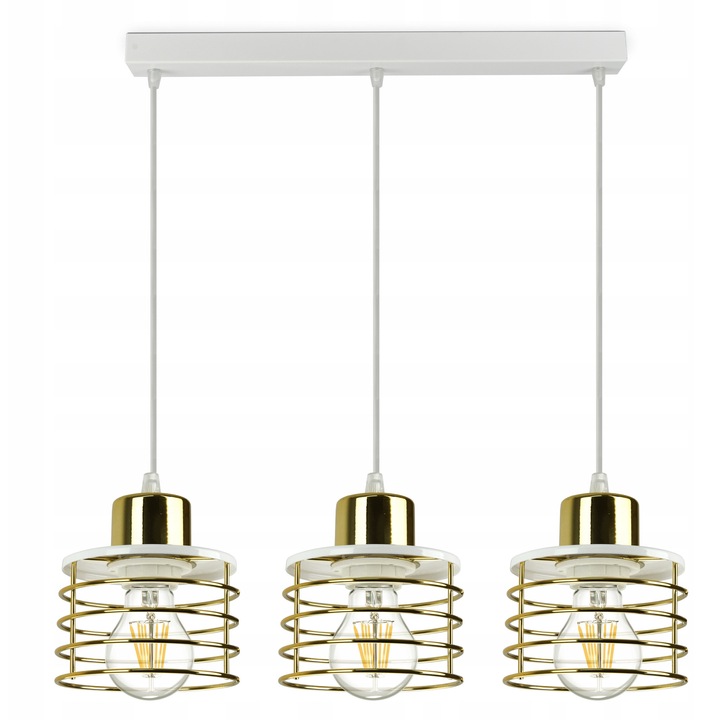 Lampa suspendata GLAMOUR, alb cu detalii aurii, 12x9cm, set complet