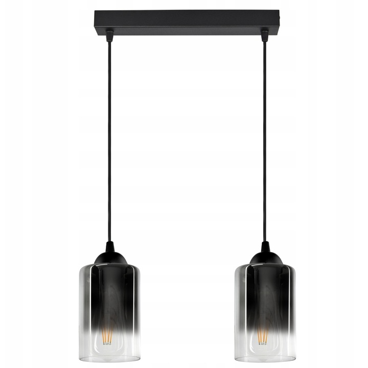 Lustru cu doua tuburi, Luxolar, grafit transparent, metal negru, dimensiuni 10x15cm