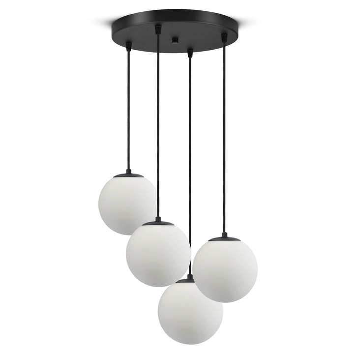 Lustru suspendat, Luxolar, model White Globe Glass, metal negru, abajur sticla alba, 30x100cm, set complet
