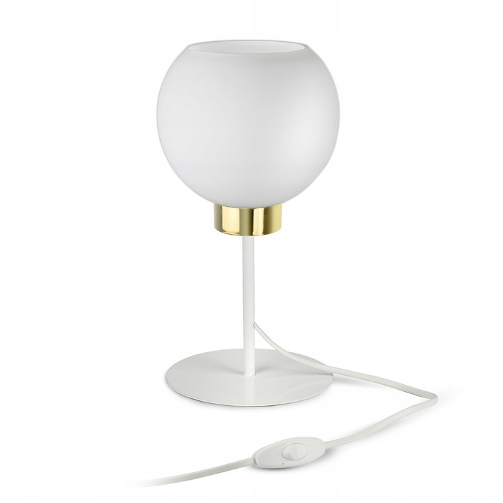 Lampa de masa Luxolar, model White Glass, alb, 15cm, cu abajur din sticla