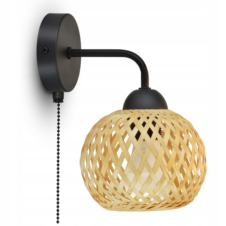Luxolar BOHO bambusz fali lámpa, fekete, kapcsolóval, 230V, 60W, méretek 0,3kg