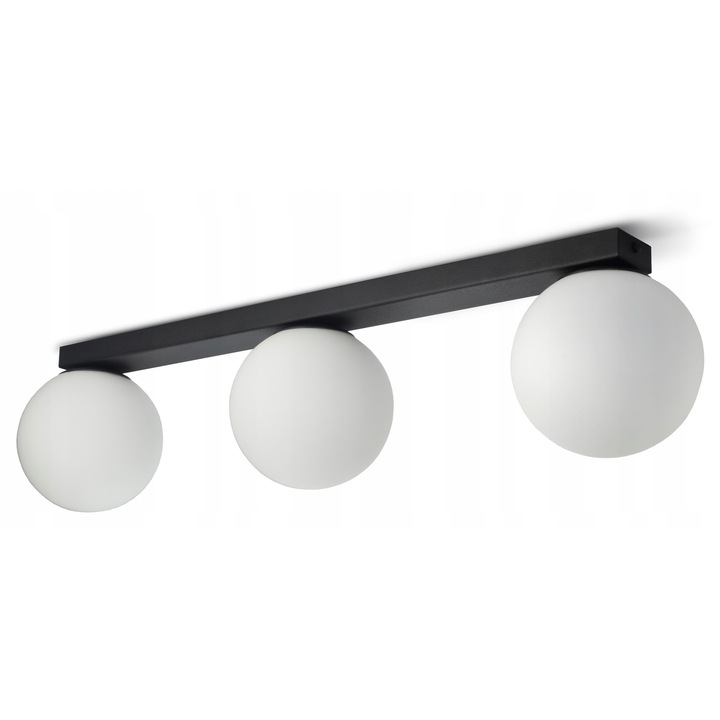 Luxolar mennyezeti lámpa, Globe modell, Fekete fém, Fehér üveg, 14cm átmérő, 60cm szélesség