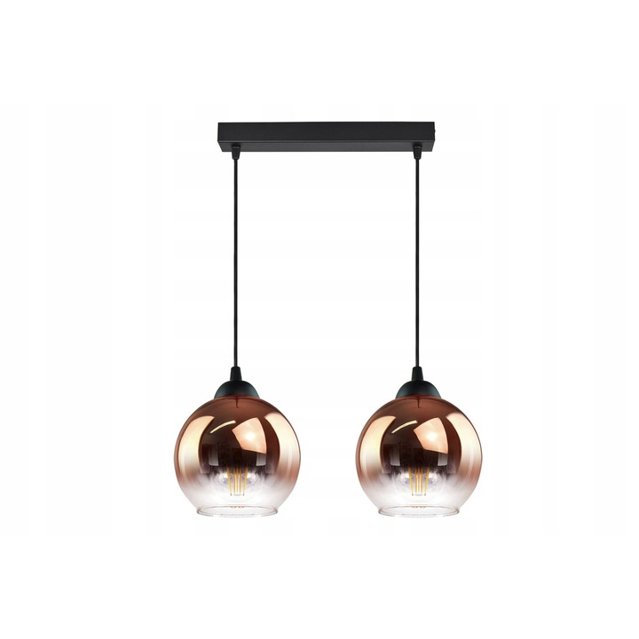 Lustru cu doua globuri, Luxolar, miezano-transparent, metal negru, 15x13cm