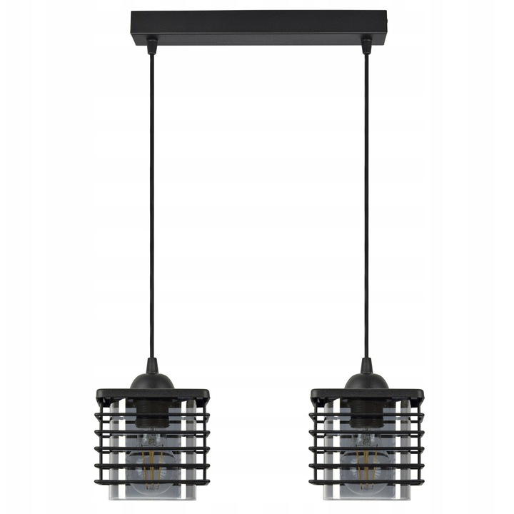 Lampa suspendata Luxolar, druciana cu abajur din sticla fumurie, 13x13x13cm, neagra