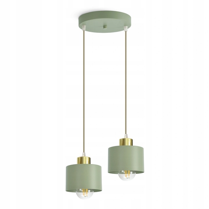 Lustru suspendat 486-EZ2, salvie, cu detalii aurii, dimensiuni reglabile, pentru bucatarie si dining