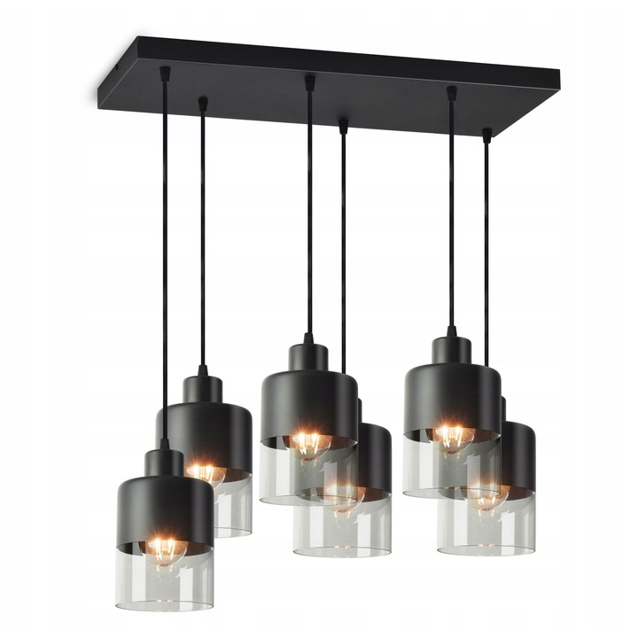 Lampa Pendul Dual Glass 568-AZ6, negru, 25x60cm, cu 2 circuite electrice, pentru LED E27