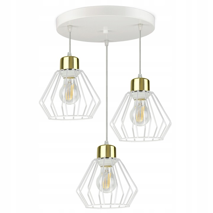 Lampa suspendata LOFT, metal alb lucios cu elemente aurii, diametru 18cm, inaltime 14cm, complet asamblata