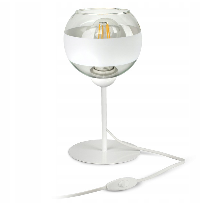 Lampa de masa Luxolar, model White Belt, alb, 15cm, cu abajur din sticla