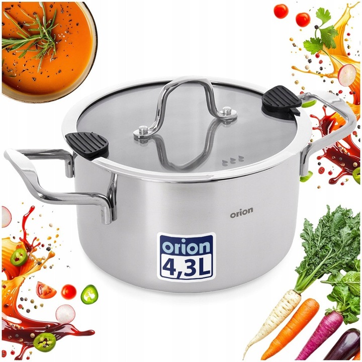 Oala cu capac Orion VENICE, otel inoxidabil, 22 cm, 4,3L