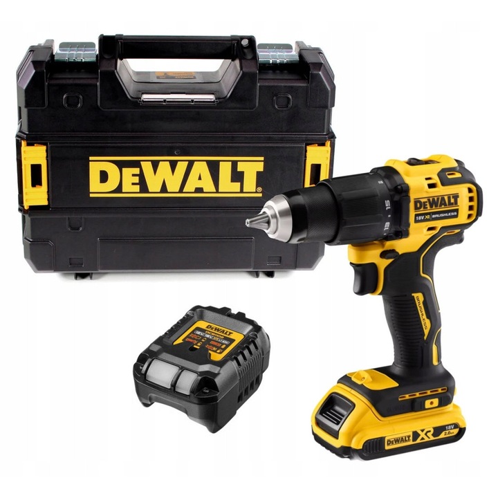 Aparat de gaurit si insurubat DeWALT DCD708D1T, 18V, 1x2Ah, 65Nm, 2 viteze, cu valiza TSTAK