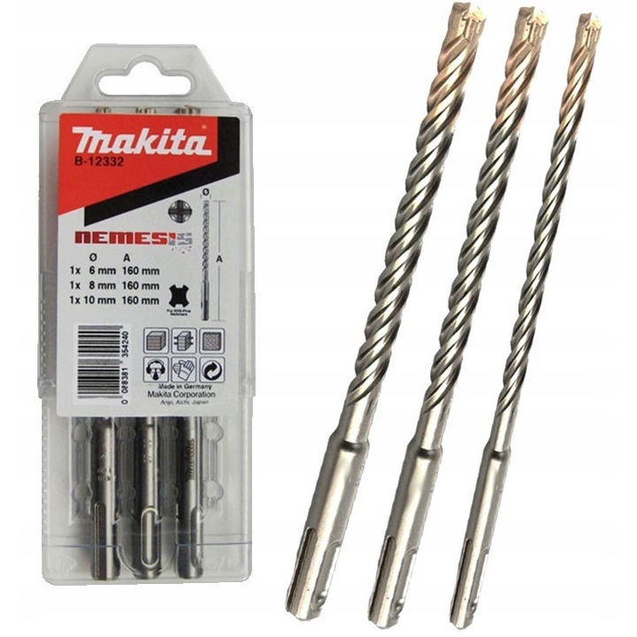 Set de burghie Makita 4,0-8,0mm, 3 bucati, pentru beton si piatra, lungime 90-100mm, culoare albastra