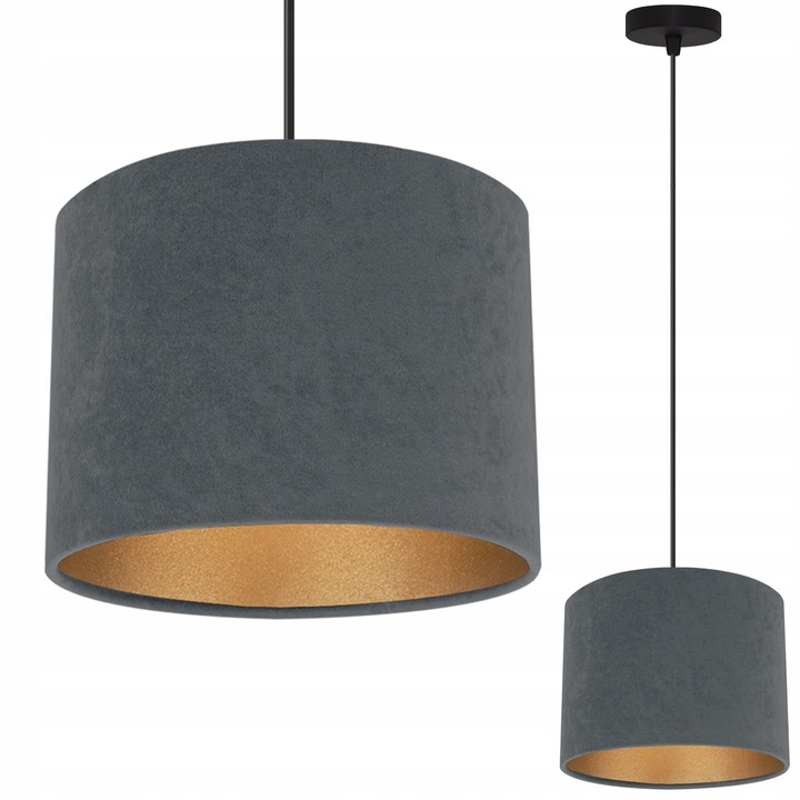 Lustra cu abajur din catifea gri antracit, Light Home, 20x100cm, set complet