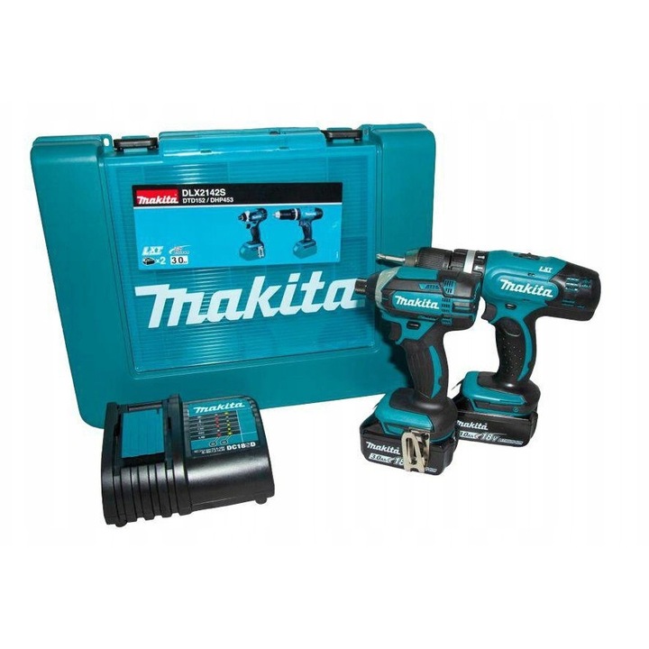 Set combinat Makita 18V DLX2142, wkretarka DHP453, zakretarka DTD152, 2x3Ah, 165Nm, 239x79x227mm