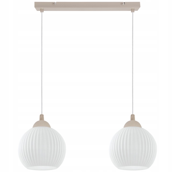 Lampa suspendata RIFFLE, 2 abajururi, bej, alb, 100x50cm