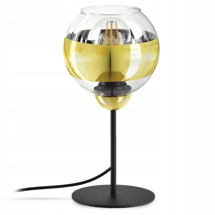 Lampa de masa GLASS-L1 Luxolar, neagra cu auriu, abajur din sticla, diametru 15cm, set complet