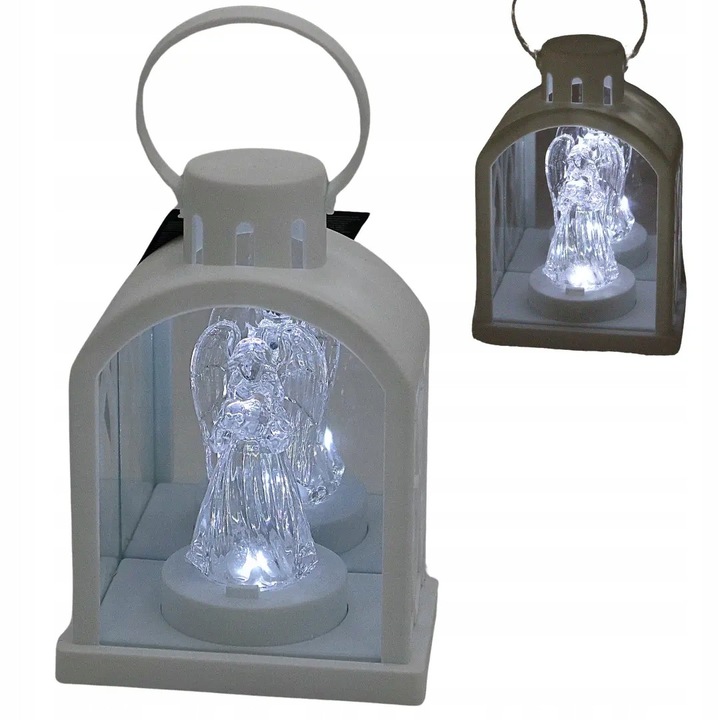 Cortina dekoratív lámpás, fekete, 18x23x9cm, LED-del és angyalkával, beltéri és kültéri használatra