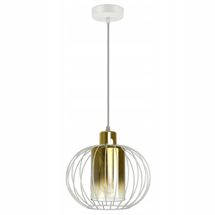 Lampa suspendata Luxolar, metalica alba cu abajur din sticla transparenta, dimensiuni ajustabile, design modern