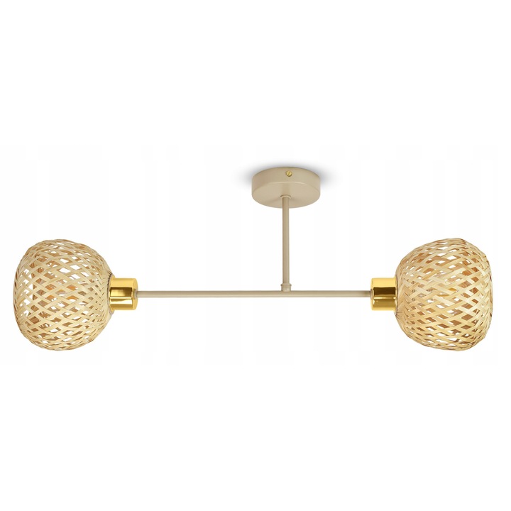 Lustra suspendata set 2, Luxolar, bej gri RAL 1019, abajur din bambus, E27 LED