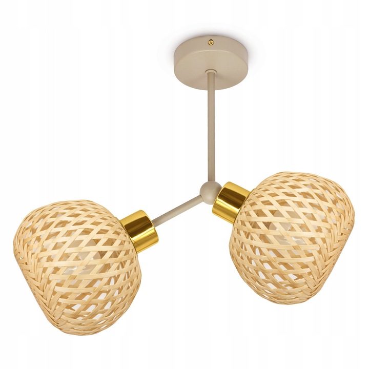 Lustra moderna Luxolar, 2xE27 LED, bej gri, 16cm, cu abajur din bambus