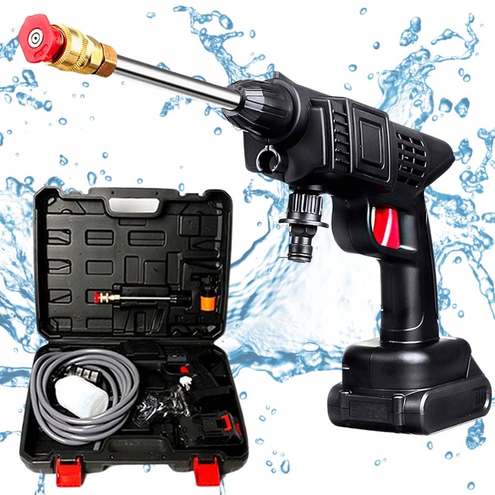 Set myjka cisnieniowa, 2 dysze, pojemnik na piana, 2 acumulatori 68V, 5m furtun, compacta