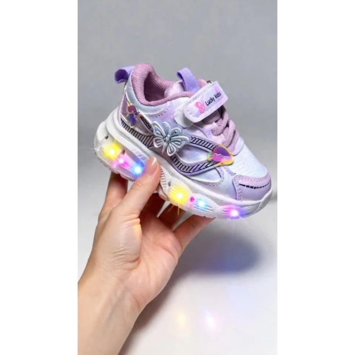 Adidasi cu luminite Fluturas Mov, Multicolor