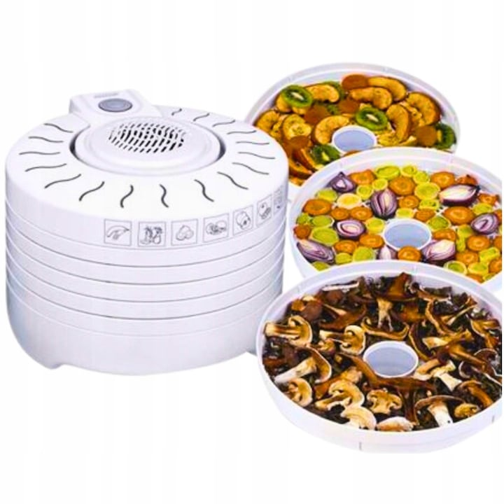 Deshidrator alimentare, 250W, 5 situri, alb, 29x28,5x21,5cm