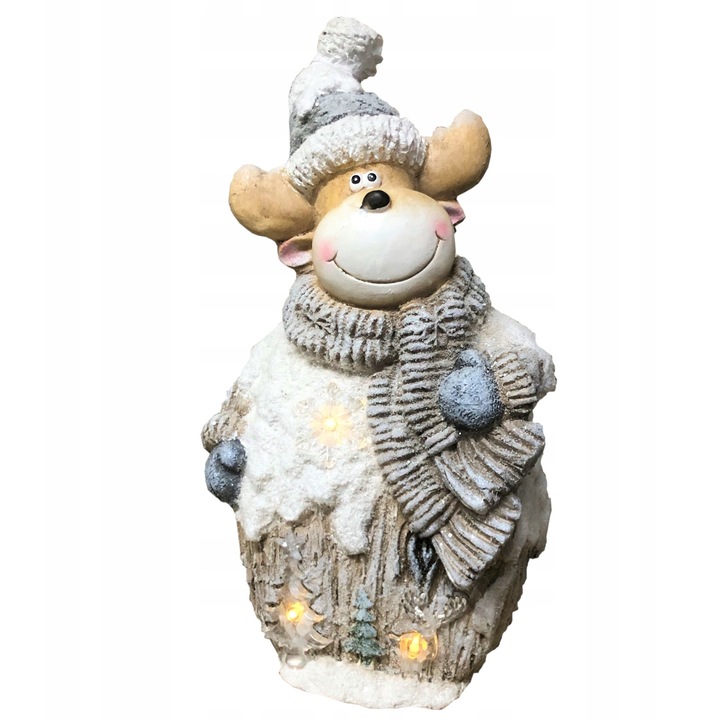 Figurina Craciun, ToTu, renifer LED, ceramica, 44cm