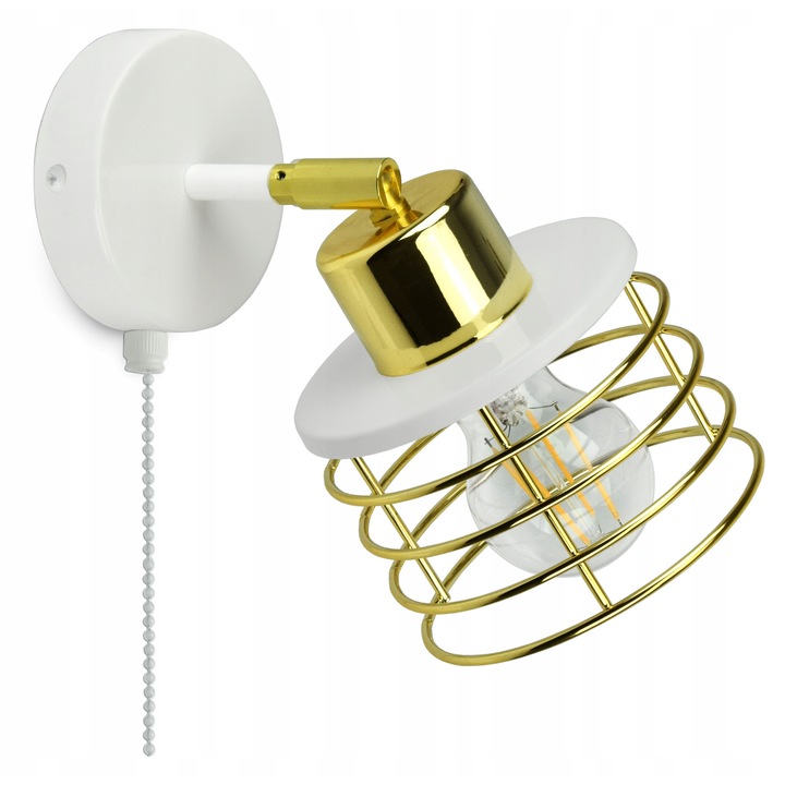 Lampa scienna Kinkiet Luxolar GLAMOUR, alb lucios + detalii aurii, 12x9cm, cu intrerupator lant, set complet