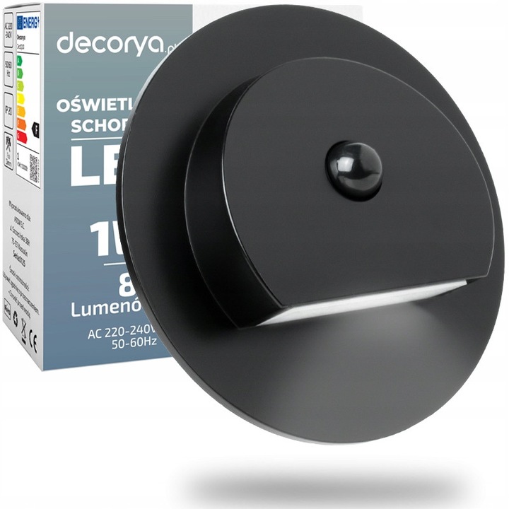 Комплект 2X LED аплици за стълби Decorya със сензор за движение и здрач, черен, 75x75x40 мм