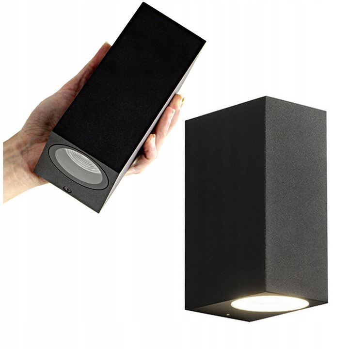 Aplica de exterior Decorya, aluminiu, sticla, IP44, negru mat, 2x GU10
