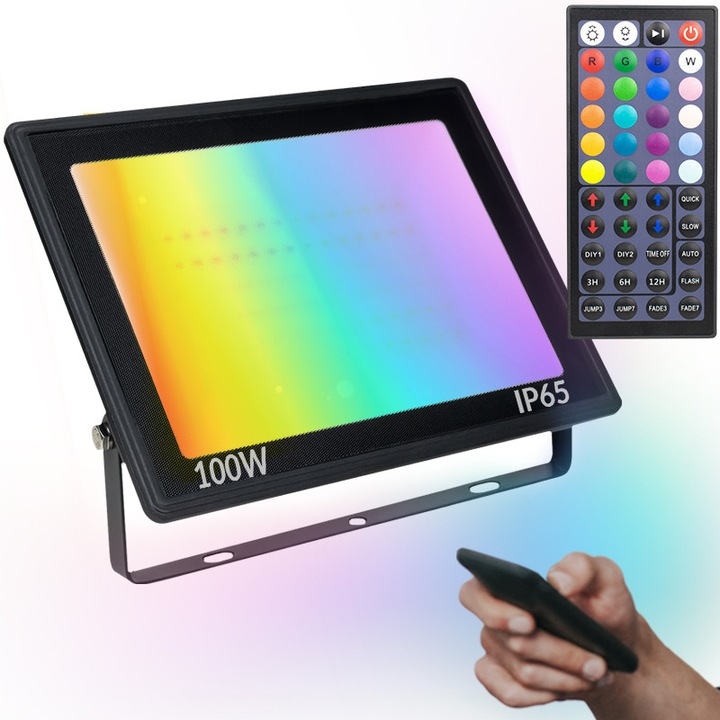 RGB projektor 100W távirányítóval, IP65, többszínű, fekete