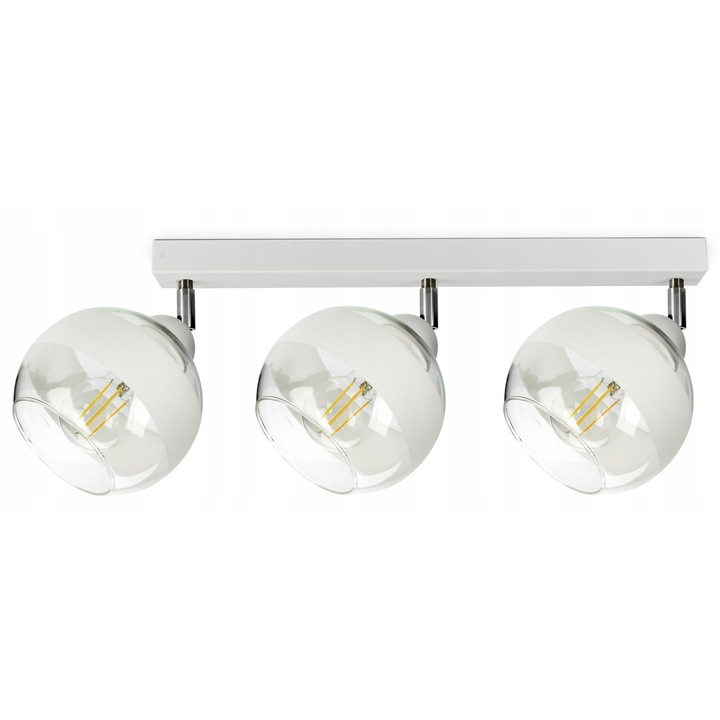 Lustru cu abajur din sticla, Luxolar, model White Belt, metalic alb, 15cm, set complet