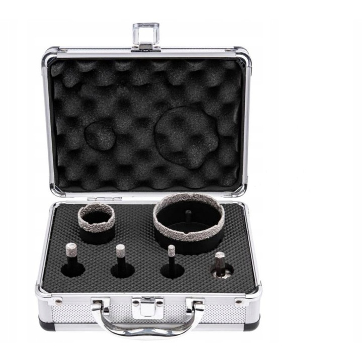 Set 5 buc. coroane diamantate SilverTools 6-68 mm, M14, pentru gres, granit, marmur, ceramica, negru mat