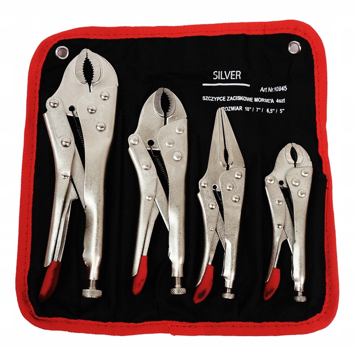 Комплект клещи за захващане SilverTools, 4 размера, от стомана, с пластмасова дръжка
