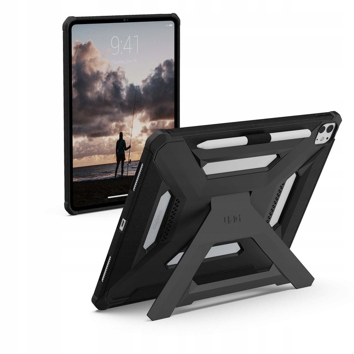 Husa tableta Urban Armor Gear Scout+ pentru iPad Pro 13", neagra, cu suport
