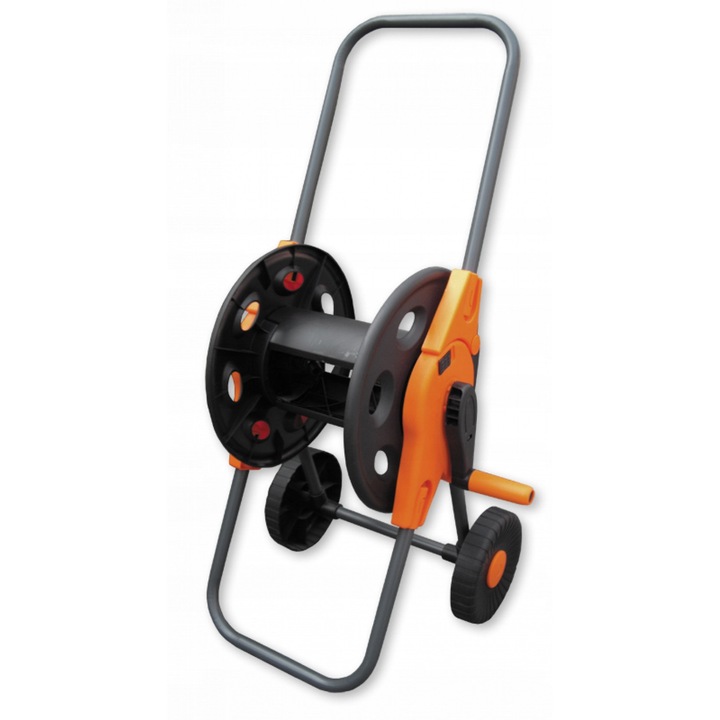 Carucior pentru furtun Bradas Gold Line 45m, 1/2", negru-portocaliu, cu maner metalic si roti antiderapante
