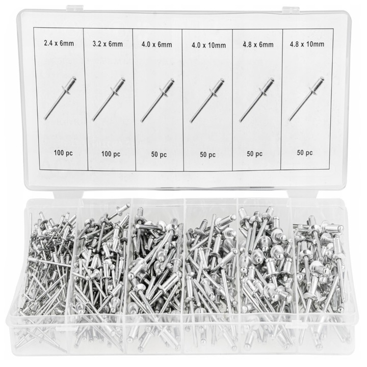 Falon-Tech, 400 db-os szegecskészlet acél tüskével, 3.2-6.4 mm