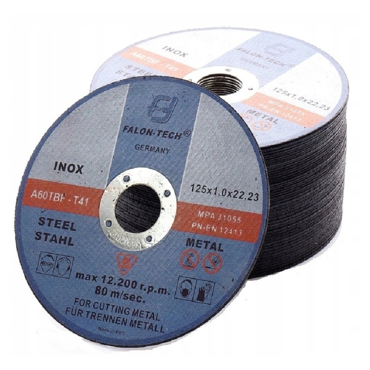 Falon-Tech fém vágótárcsák, 100 db-os készlet, 125x1mm, INOX