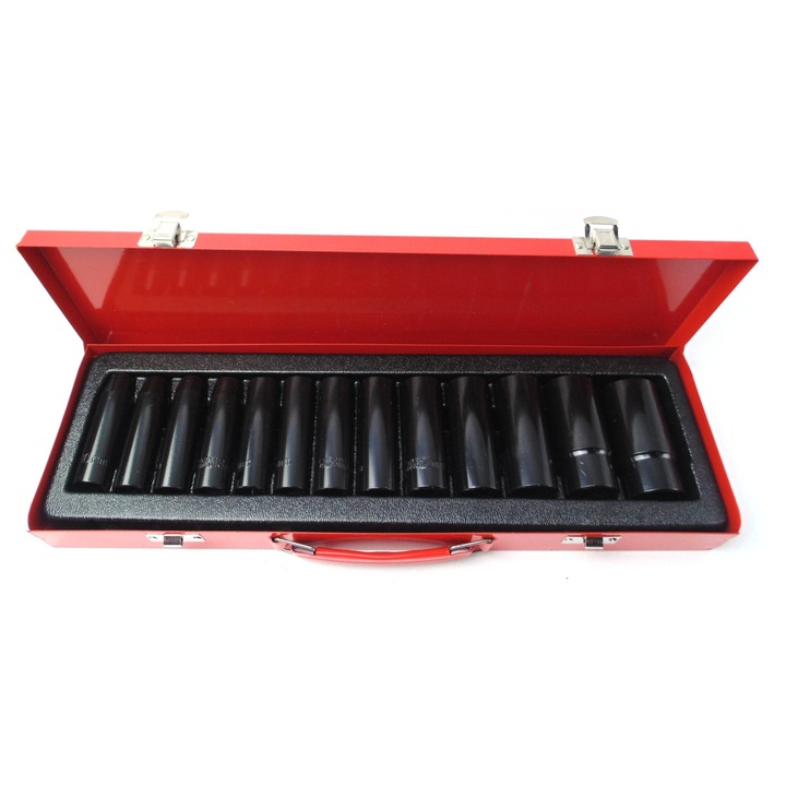Hosszú dugókulcs készlet 13 db-os, 1/2", Falon-Tech, 10-30mm, fém dobozban