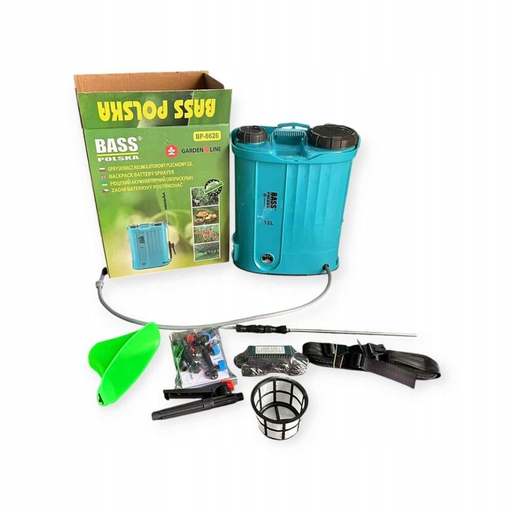 Opryskiwacz electric backpack 12L, Bass Polska, cu duza herbicida, greutate 4,5 kg, set complet