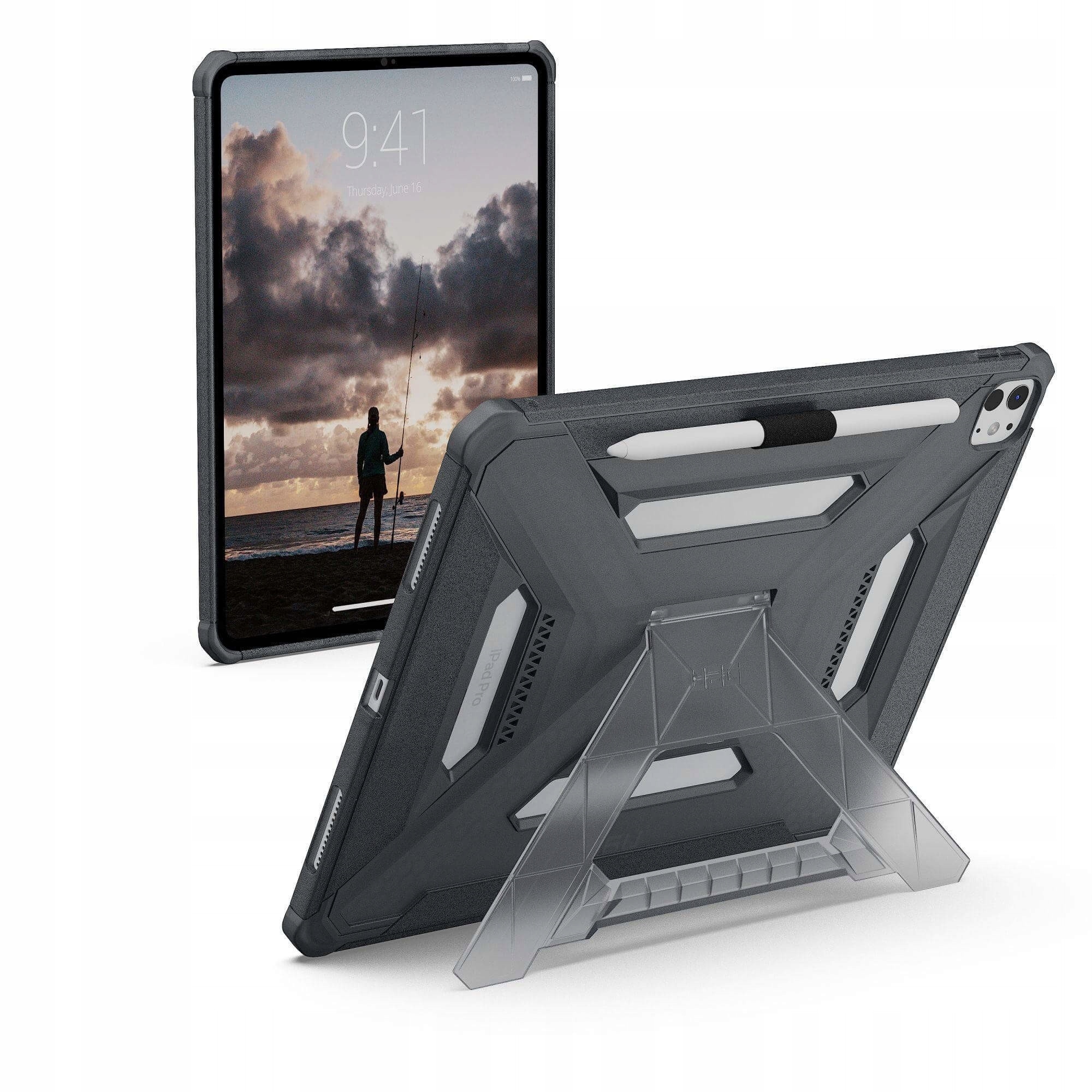 Husa tableta Urban Armor Gear Scout+ pentru iPad Pro 13", gri, cu suport