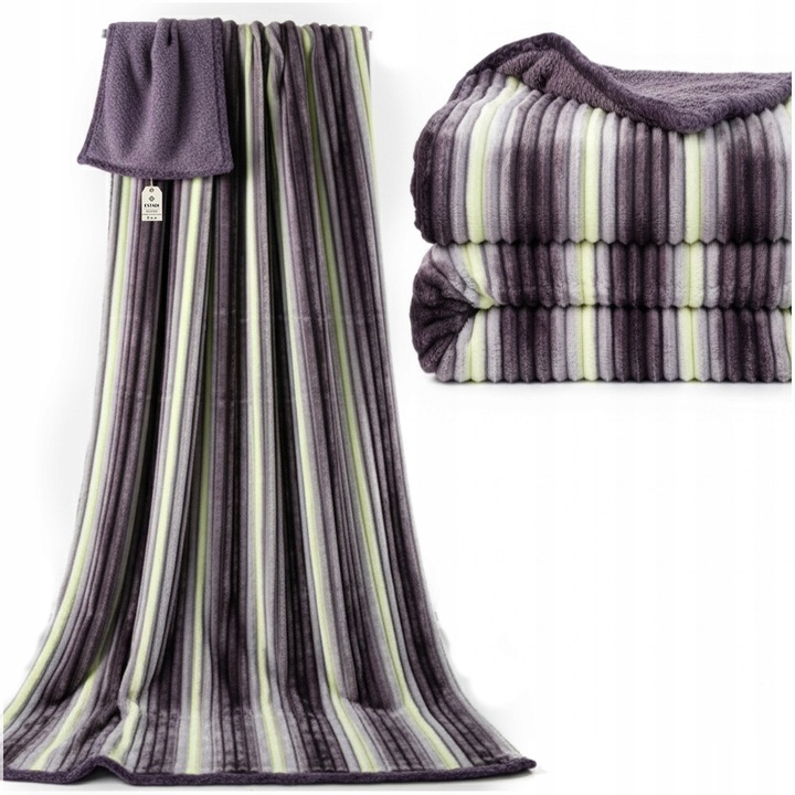 Patura Sherpa Estadi 200x220cm, doua fete, model 3D, bej si maro, 500g/m²