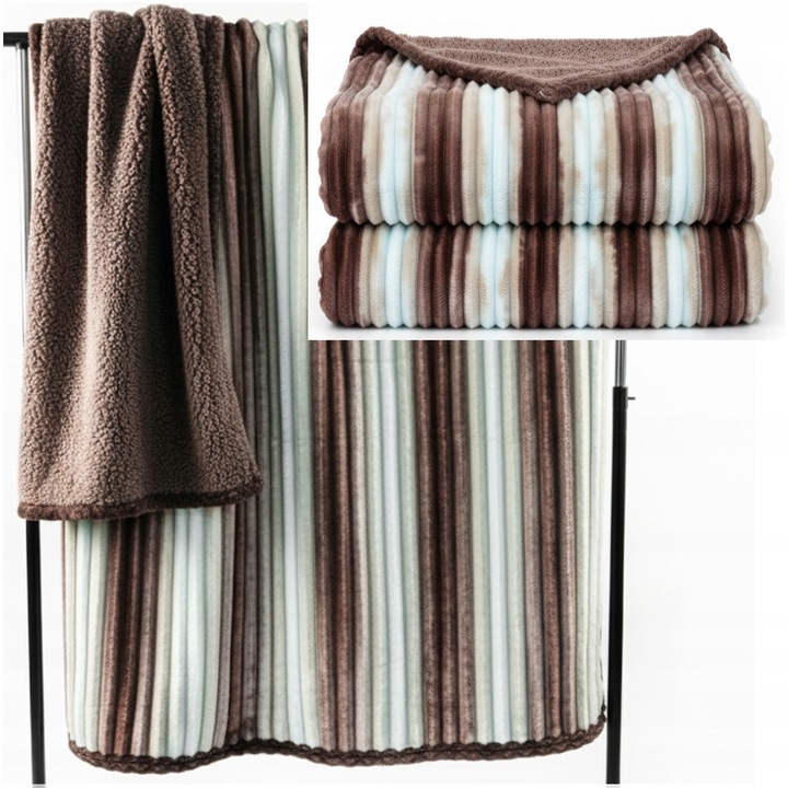 Patura Sherpa Estadi, 200x220cm, 500g, multicolor, design 3D, dubla fata